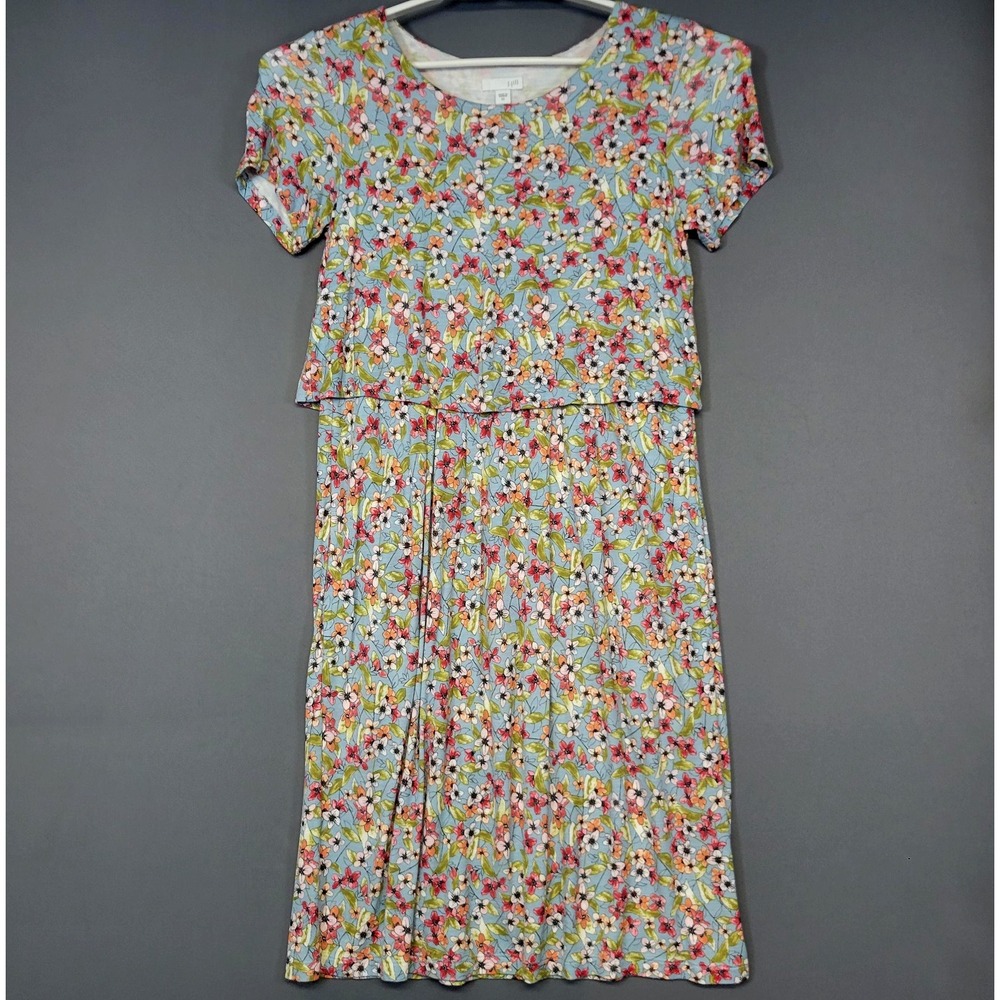 J. Jill Dress Floral Layered Bodice Short Sleeve Women XS Blue Cottagecore